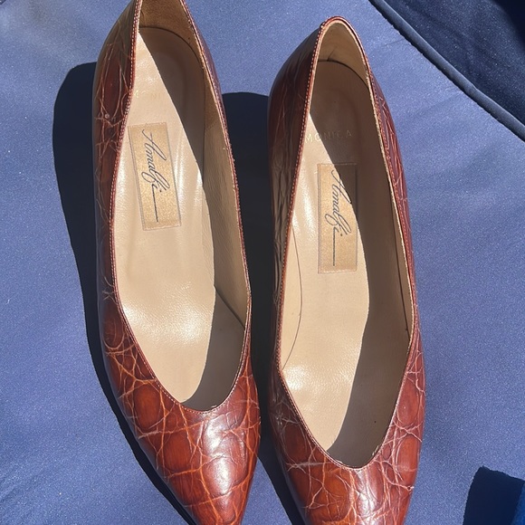 Vintage AMALFI Brown Leather "Croc" Textured MONICA Heels Womens size 8 B Italy - Picture 3 of 6